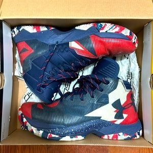Under Armor Red white and blue Steph Curry sneakers. Youth size 6